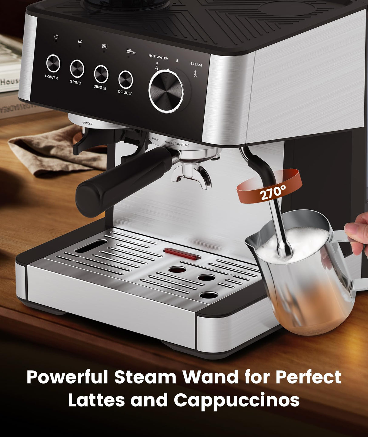COWSAR Espresso Machine 15 Bar, Semi-Automatic Espresso Maker with 30-Position Grinder and Milk Frother Steam Wand for Latte/Cappuccino, 77.8oz Removable Water Reservoir, Ideal for Home/Office COWSAR