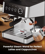 COWSAR Espresso Machine 15 Bar, Semi-Automatic Espresso Maker with 30-Position Grinder and Milk Frother Steam Wand for Latte/Cappuccino, 77.8oz Removable Water Reservoir, Ideal for Home/Office COWSAR