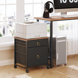 HOOBRO File Cabinet, 2-Drawer Filing Cabinet, Vertical Mobile Office Cabinet, Rolling Printer Stand, for A4/Letter Size Files, Nonwovens Drawer, for Home Office, Rustic Brown and Black BFK21WJ01 HOOBRO