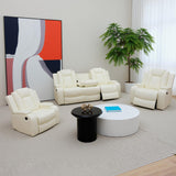 GEBADOL Leather Power Recliner Set with LED, 3-Piece Recliner Sofa and Loveseat Chair with Storage Console/Charging Port, Modern Reclining Furniture for Living Room (Cream-White, Sofa+2 Chairs) GEBADOL
