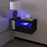 Homaterial Floating Nightstand with Charging Station and LED Lights, Floating Bedside Table with Drawers Wall Mounted Nightstands,for Bedroom Room, 21.3" x 11.8" x 10",Black Homaterial