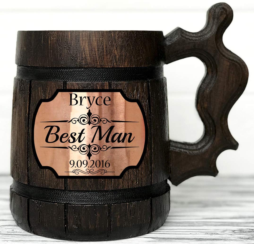 Personalized Wooden Beer Mug. Personalized Groomsmen Gift. Groomsmen Beer Mug. Groomsman Gift. Wedding Gift. Best Man Gift. Wooden Tankard. Personalized Wedding Gift. Wood Mug. Custom Beer St - WoodArtSupply