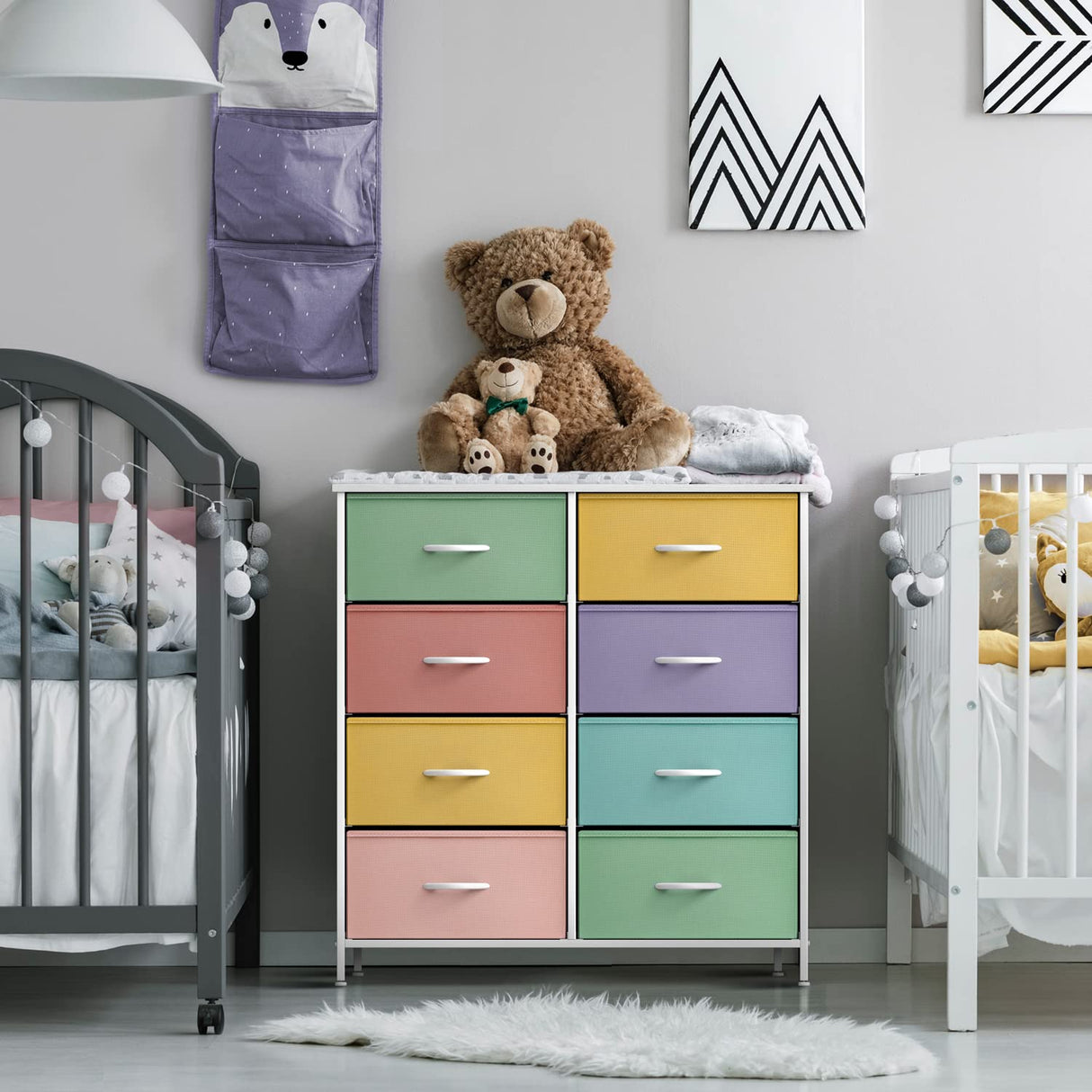 Sorbus Kids Dresser with 8 Drawers - Furniture Storage Chest Tower Unit for Bedroom, Hallway, Closet, Office Organization - Steel Frame, Wood Top, Tie-dye Fabric Bins (Pastel 1) Sorbus