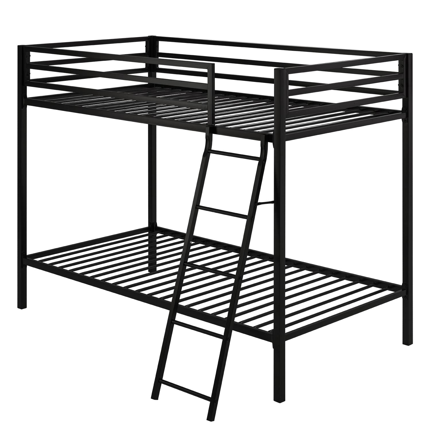 SHA CERLIN Industrial Twin Over Twin Metal Bunk Bed with Inclined Ladder & Guardrails, Black - WoodArtSupply