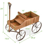 Giantex Decorative Garden Planter, Small Wagon Cart with Metal Wheels, Wood Raised Beds Plant Pot Stand for Backyard Garden Patio 24.5"x13.5"x24" (Natural) Giantex