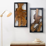 Warmaxx Teak Wood Rectangle Wall Art Decoration 31.6" x 15.8" Farmhouse Live Edge Wall Art Rustic Décor for Home Living Room Bedroom Office Handcrafted Wooden Flower Design Warmaxx