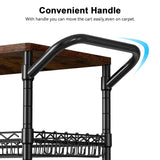 WDT 3 Tier Rolling Carts with Wheels, Heavy Duty Rolling Utility Cart with Wood Tabletop, Commercial Grade Metal Cart with Handle and Hooks, NSF Storage Serving Carts for Kitchen Island, Wood+Metal WDT