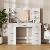 Furmax Vanity Desk with Mirror, LED Lights and Power Outlet Makeup Vanity Table with 7 Drawers and 6 Storage Shelves Dressing Table for Bedroom Dressing Room (White) Furmax