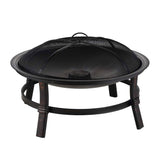 Mr. Bar-B-Q 29 Inch Wood Burning Steel Fire Pit Bowl Outdoor Bonfire Fireplace with Spark Screen and Poker for Deck, Patio, and Backyard Porch, Black Endless Summer