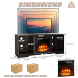 LEMBERI 58 Inches Fireplace TV Stand for TVs up to 65 Inches Console with 18'' Electric Fireplace & Remote, Wooden Modern Entertainment Center for Living Room with LED Light Glass Shelves (Black) LEMBERI