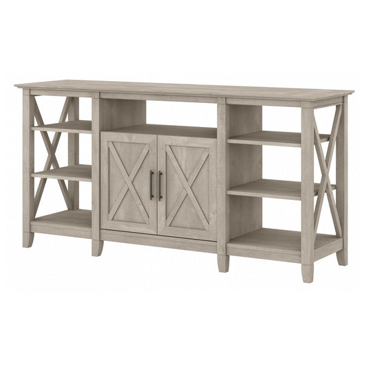 Bush Furniture Key West Tall Stand for 65 Inch TV, Farmhouse Entertainment Center with Storage, Washed Gray