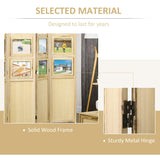 HOMCOM 4 Panel Room Divider, 5.6' Indoor Wood Portable Folding Privacy Screens with Photo Frames and Cardstocks, Hinged Freestanding Partition Wall Dividers for Home Office, Natural HOMCOM