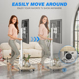 Rfiver Sleek Rolling TV Stand with Power Outlet for Home Decor, Height Adjustable Portable TV Stand on Wheels for 32-70 Inch TVs, Strong Tall Mobile TV Cart with Mount Up to 88 lbs, White Rfiver