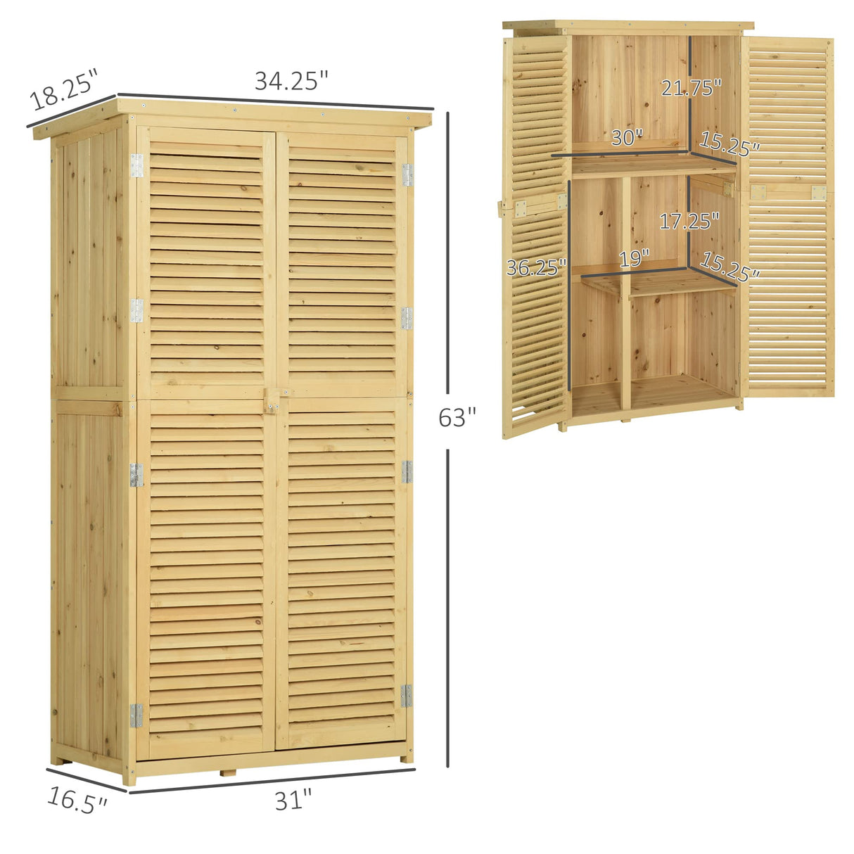 Outsunny 3' x 5' Wooden Outdoor Storage Cabinet, Garden Sheds & Outdoor Storage with Asphalt Roof & 2 Large Wood Doors with Lock, Natural Outsunny