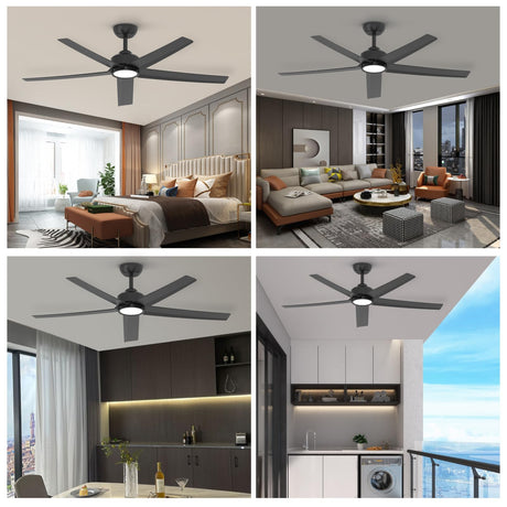 ocioc Ceiling Fans with Lights, 52 inch Black Ceiling Fan with Light and Remote Control, 3CCT, Quiet DC Motor, 5 Blades Modern Ceiling Fan for Living Room Farmhouse Bedroom ocioc