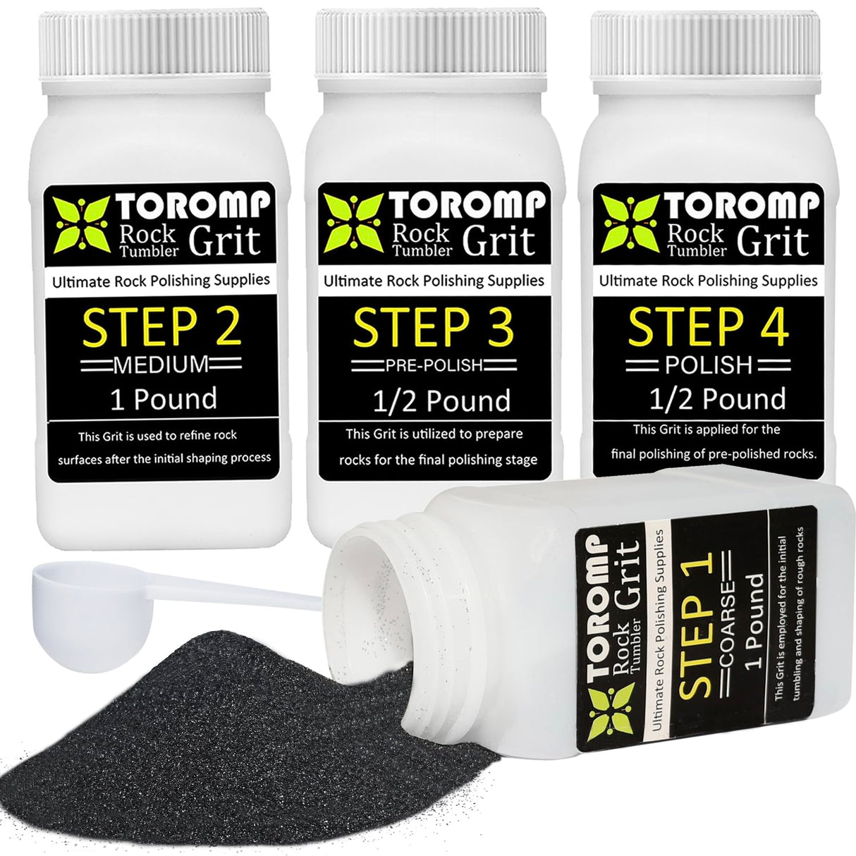 Toromp 3 LBS Rock Tumbler Grit and Polish Refill Kit - Tumbling Grit Media, Polish Up to 20 lbs. of Rocks, Works with Any Rock Polisher & Tumbler Supplies (4 Step -3 LBS)… Toromp