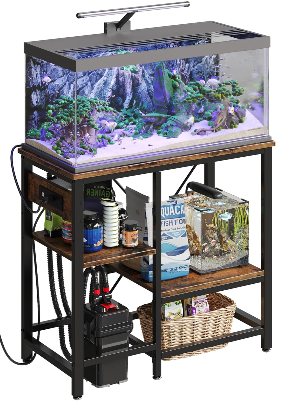 Bestier 20-29-37 Gallon Fish Tank Stand with Power Outlet, 30x13 Metal Aquarium Stand, 6-Leg Reptile Tank Stand with 3-Tier Adjustable Storage Shelves, 400LBS Capacity - WoodArtSupply