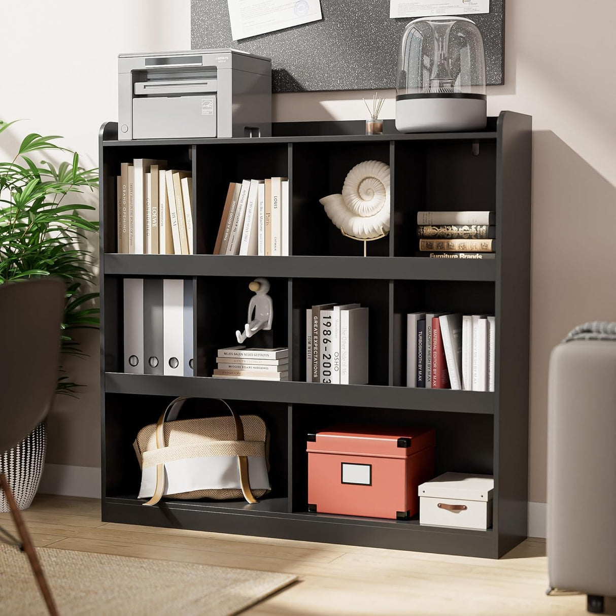 Cozy Castle 10 Cube Bookcase, 3 Tier 47.2'' Bookshelf, Kids Bookshelf Organizer, Wooden Bookcase with Anti-Tilt Device, Modern Storage Display Cabinet for Study Room, Bedroom, Living Room,Black Cozy Castle