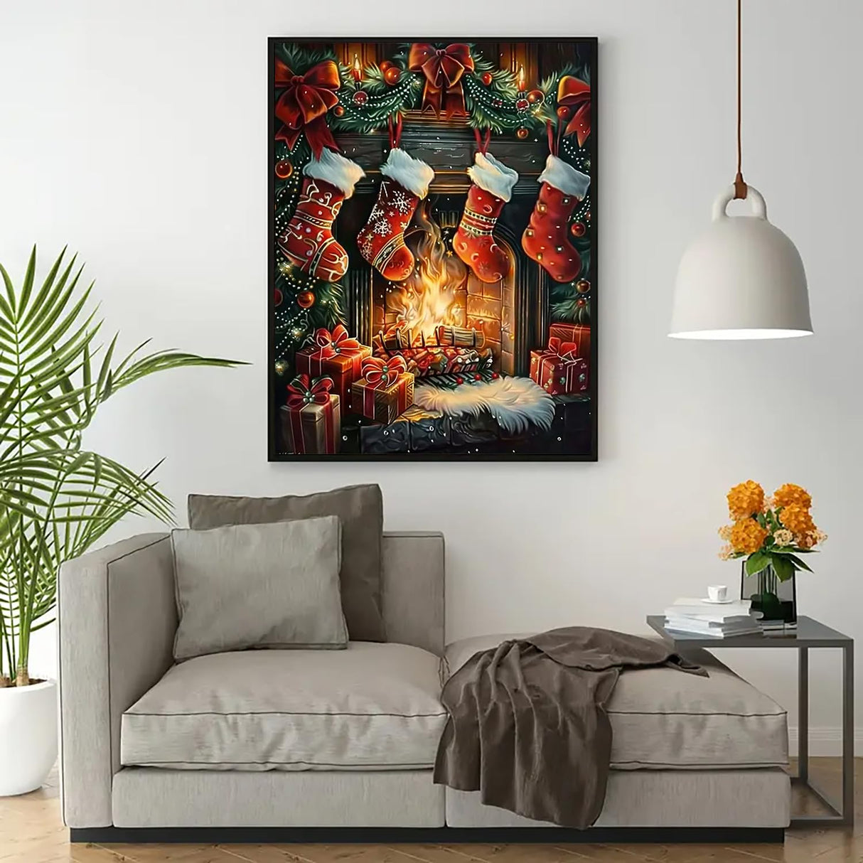 Christmas Fireplace Stocking Diamond Art Kits for Adults, 5D Diamond Painting Kits for Adults Beginners, DIY Full Round Drill Diamond Dot Painting Gem Art Kits for Adult,Home Wall Decor 11.8x15.7 Inch VCLKDIY