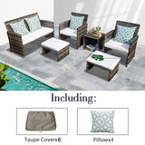 OC Orange-Casual 8 Pieces Patio Furniture Conversation Set, Outdoor Wicker Bistro Set, All Weather Loveseat Chairs with Ottoman & Coffee Table, Grey Rattan with White Cushion (Taupe Cover Included) OC Orange-Casual