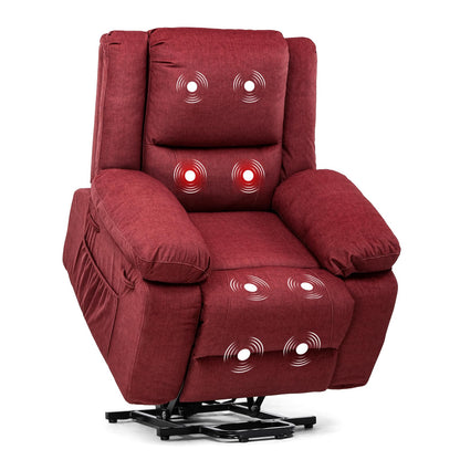 COMHOMA Power Up Lift Chairs Recliners for Elderly, Electric Recliner Chair with Massage and Heat,2 Side Pockets, Fabric (Red)