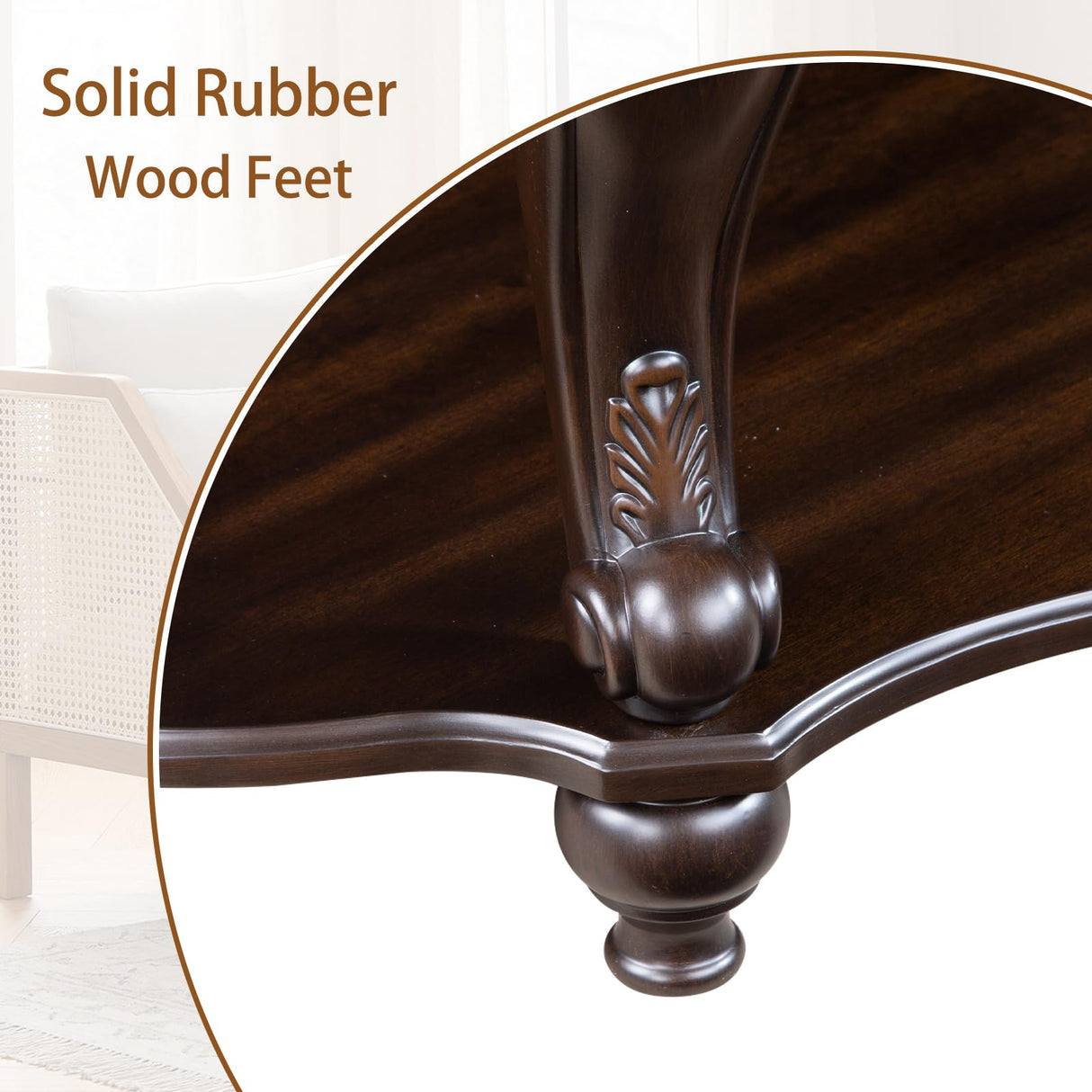 LKTART Oval Coffee Tables for Living Room, Wood Traditional Coffee Table with Elegant Carved Legs and Open Shelf, Vintage Farmhouse Tea Table, Easy Assembly,Espresso LKTART