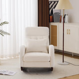 VINGLI Teddy Fleece Low Seat Rocking Chair,Boucle Upholstered Nursery Glider Chair with Side Pockets,Accent Arm Chair with High Backrest,Comfy Head Rest,Solid Wood,for Living Room, Bedroom,Beige VINGLI