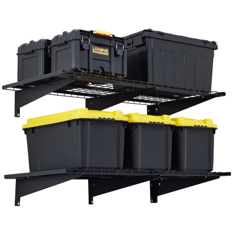 WAREYEASY Garage Wall Shelving, 2-Pack 2 x 4ft Garage Storage Rack,Loads 700 lbs 24-inch-by-48-inch Heavy Duty Wall Shelves,24” x 48” Garage Wall Shelf,Black WAREYEASY