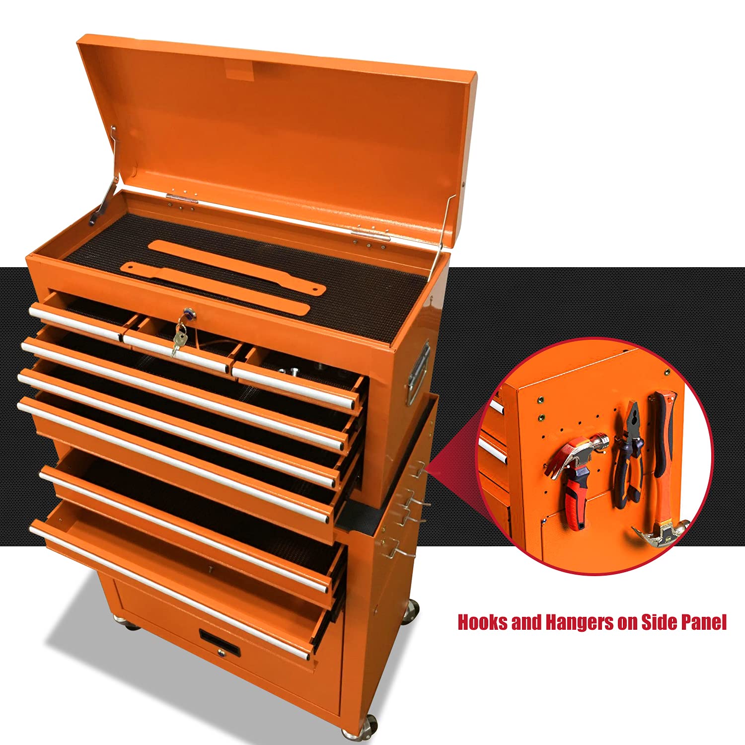 JD Trading 8-Drawer Rolling Tool Chest 2 in 1 High Capacity Tool Box Detachable Organizer Tool Storage Cabinet with 4 Wheels & Lockable Lined Drawers for Garage Warehouse Workshop (Orange) - WoodArtSupply