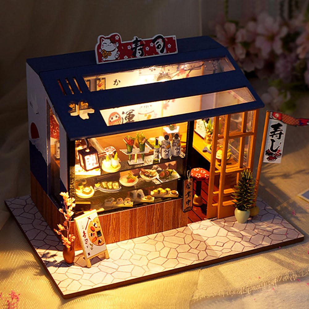 DIY Miniature House Kit with LED Light,Japanese Style Dollhouse Miniature House Kit,Mini House kit Ideal Gifts for Birthday Christmas CHOOYIH
