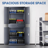 DNA MOTORING 71'' Metal Storage Cabinet, Locking Tool Cabinet with 1 Drawer and Adjustable Shelves, Lockable Heavy Duty Metal Locker for Garage,Office,Home,Gym, Gray, TOOLS-00629-GY-GY-A DNA MOTORING