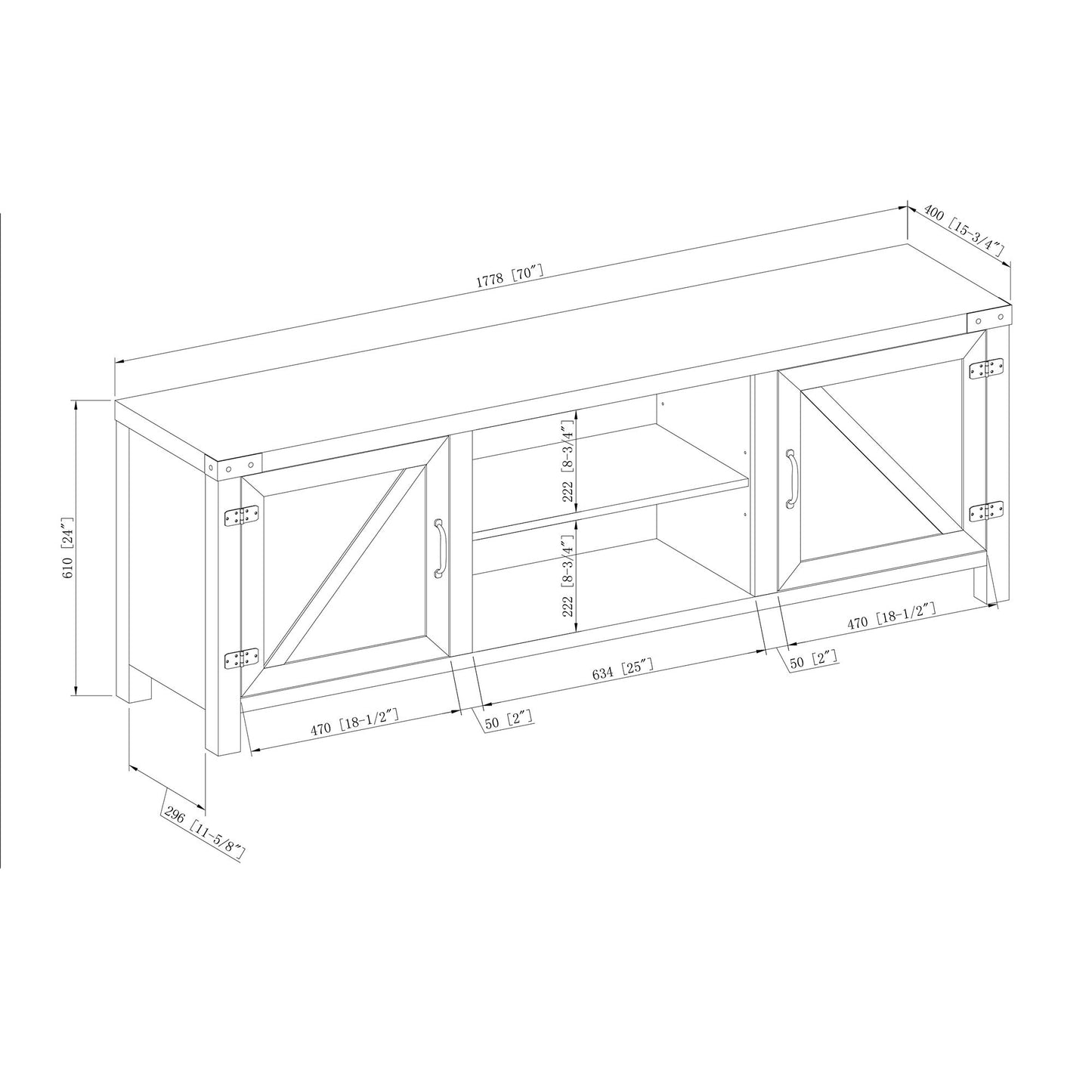 Walker Edison Georgetown Modern Farmhouse Double Barn Door TV Stand for TVs up to 80 Inches, 70 Inch, White Oak, Without Fireplace - WoodArtSupply