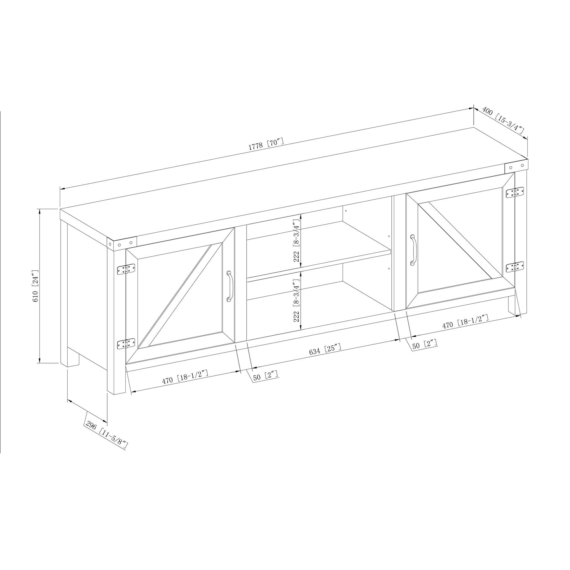 Walker Edison Georgetown Modern Farmhouse Double Barn Door TV Stand for TVs up to 80 Inches, 70 Inch, White Oak, Without Fireplace - WoodArtSupply