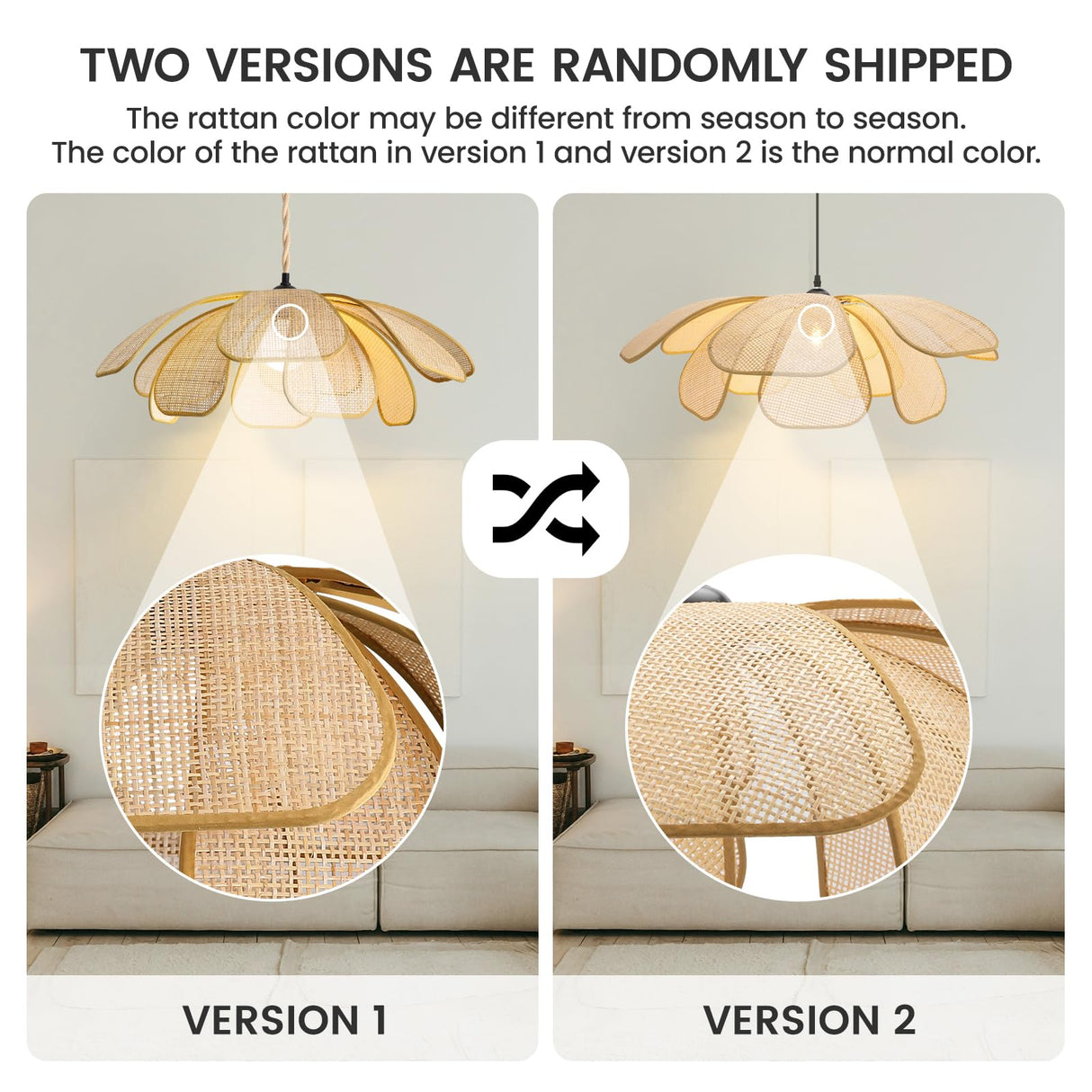 GloMuse Rattan Ceiling Light Rustic Chandelier Boho Pendant Light Wicker Light Fixture Hand-Woven Rattan Hanging Lamp Boho Lamp for Hallway Entryway Kitchen Island Dining Room Bedroom GloMuse