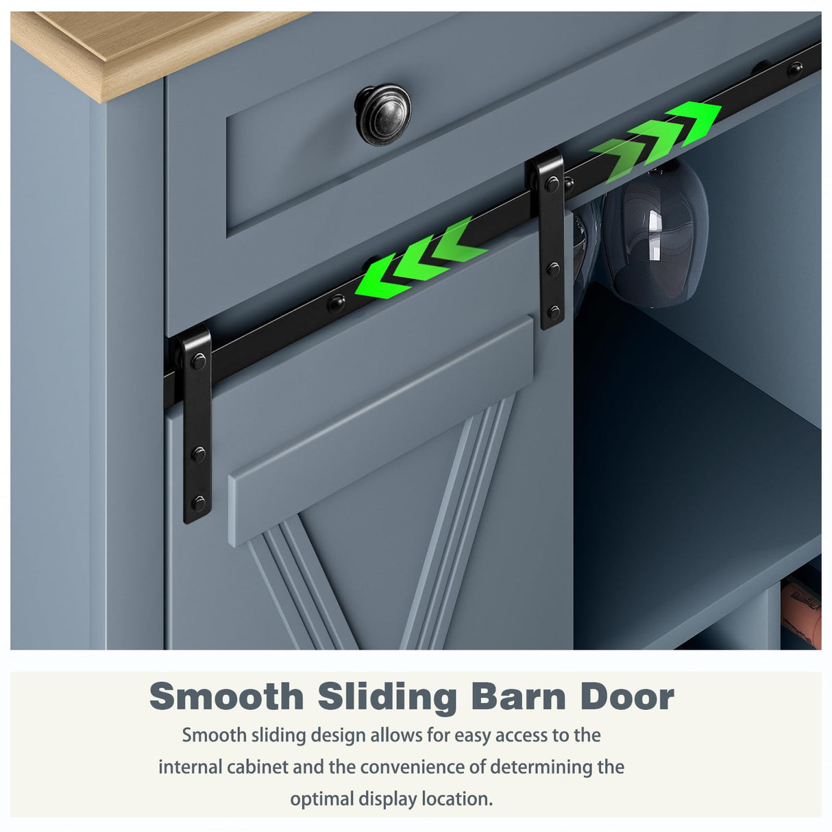 LIVILAND Farmhouse 32 Inch Wine Cabinet with Storage, Rustic Liquor Cabinet with Rack and Sliding Barn Door, Coffee Bar Table for Kitchen, Living Room, Dawn Blue LIVILAND