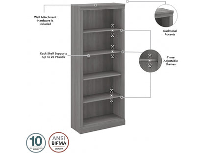 Saratoga Tall 5 Shelf Bookcase in Modern Gray by Bush Furniture - WoodArtSupply