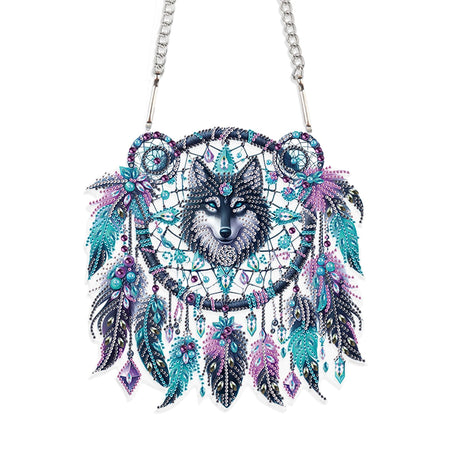 JISHSHAY Diamond Painting Hanging Wolf Diamond Art Pendant Dreamcatcher Gem Art Wind Chimes Gem Painting Hanging Pendant Mosaic Kits for Adults Windchimes Embroidery Kit Suncatchers Sun Catchers JISHSHAY