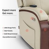 MCombo Power Lift Recliner Chair Sofa with Massage and Heat, Adjustable Headrest for Elderly People, Solid Wood Armrest, USB Ports, Side Pockets, Faux Leather 7917 (Cream White, Medium) MCombo