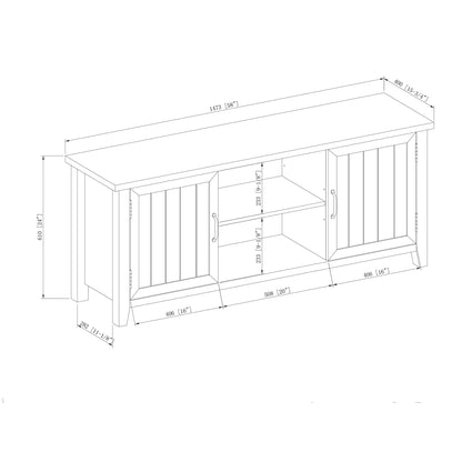 Walker Edison Buren Classic Grooved Door TV Stand for TVs up to 65 Inches, 58 Inch, Solid White - WoodArtSupply