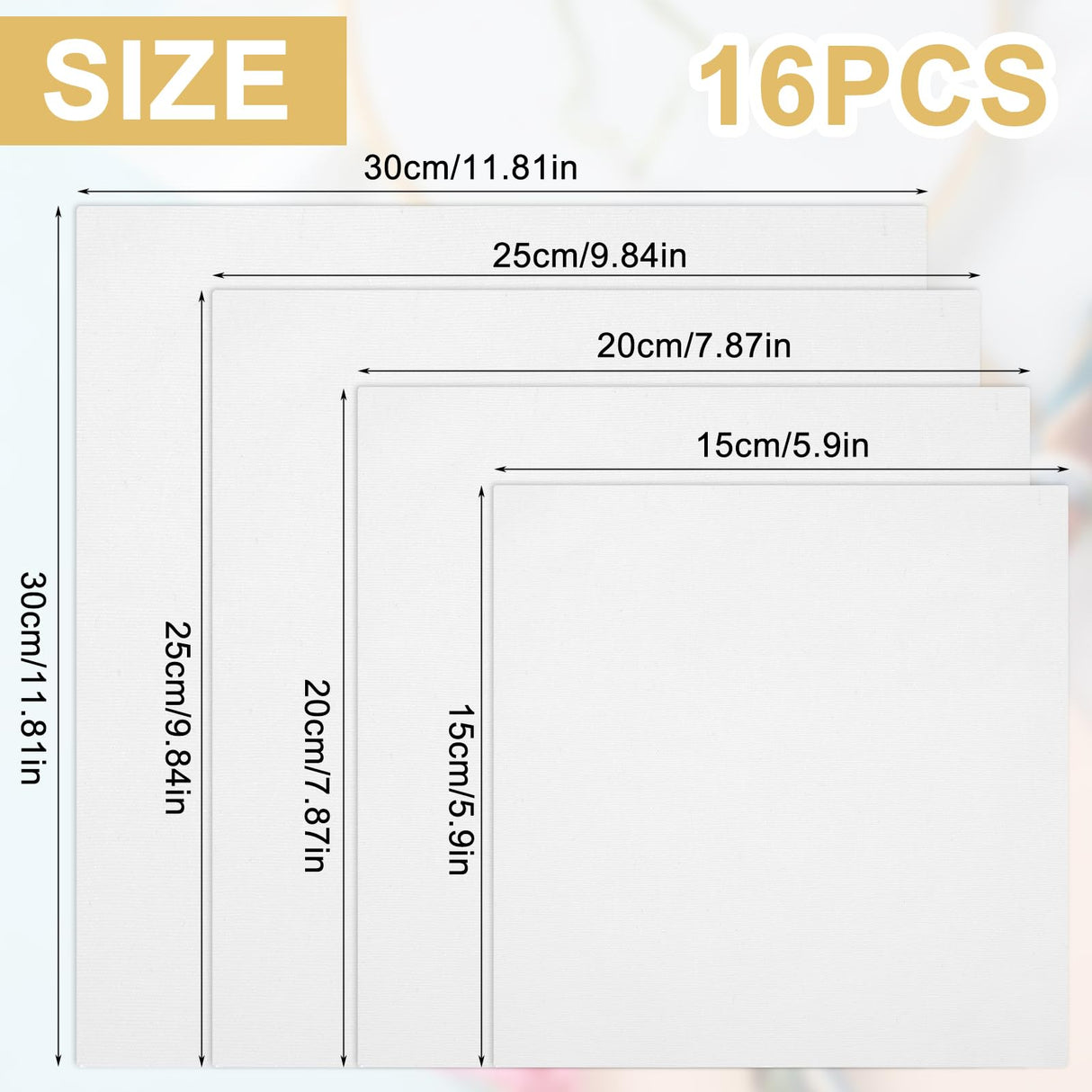 16 Pcs Embroidery Fabric Cloth,4 Sizes 5.9 to 11.8inch Embroidery Cloth Fabric Squares,Pre-Cut White Cotton Embroiderys Cloths for Embroiderys Garment Craft DIVINA VITAE