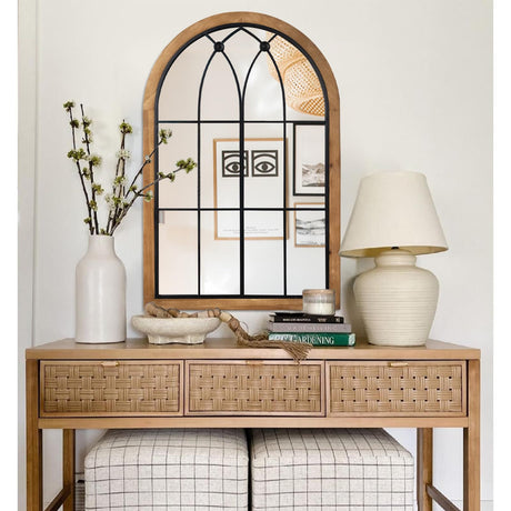 GIFTTROVE Farmhouse Wooden Arched Mirror, Decorative Arch Mirror Wall Decor, Rustic Window Pane Mirrors, Wood Framed Wall Mirrors for Entryway, Living Room GIFTTROVE