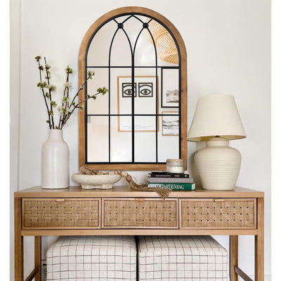 GIFTTROVE Farmhouse Wooden Arched Mirror, Decorative Arch Mirror Wall Decor, Rustic Window Pane Mirrors, Wood Framed Wall Mirrors for Entryway, Living Room