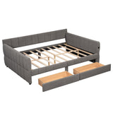 Queen Daybed with USB and 2 Drawers, Upholstered Corner Bed Queen with Storage for Living Room, Gray RuiSiSi