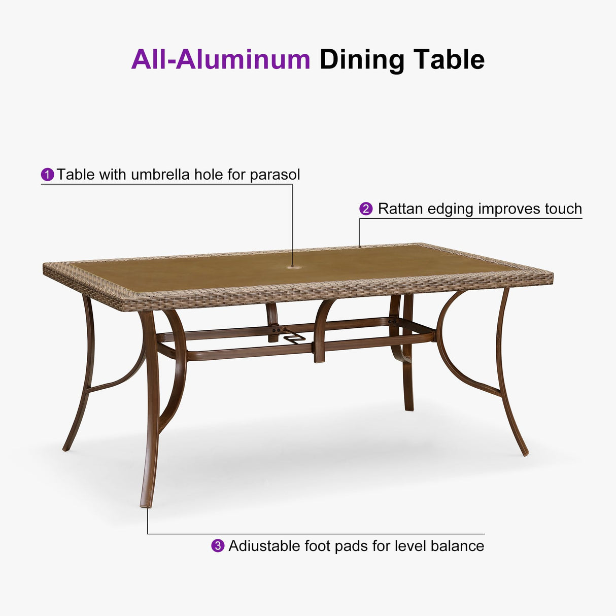 PURPLE LEAF Outdoor Dining Set for 6 All Weather Wicker Patio Dining Set with Hand-Woven Rattan Swivel Dining Chais and Rectangular Aluminum Table for Garden Deck Backyard Kitchen PURPLE LEAF