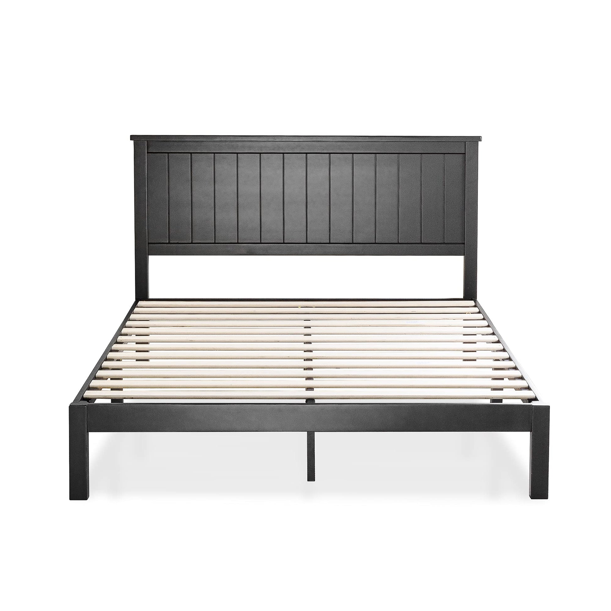 Santiago Black Wood Platform Bed Frame with Supportive Slats - No Box Spring Needed, Easy Assembly, Queen Size - WoodArtSupply