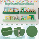 Fiwochic 4 Pcs Sage Green Scalloped Nursery Book Shelves, 15.75 Inch Wood Floating Wall Shelves for Bedroom, Cute Room Shelf for Picture Ledge Stuffed Animal Home Decor Kitchen Spice Fiwochic