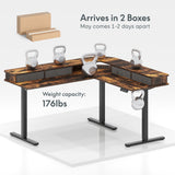 FLEXISPOT 63'' L Shaped Standing Desk Electric Corner Table with Shelf, 4 Storage Drawers, Adjustable Computer Workstation for Home, Office, Game, Studio, USB Charger, Rustic Brown Top + Black Frame FLEXISPOT