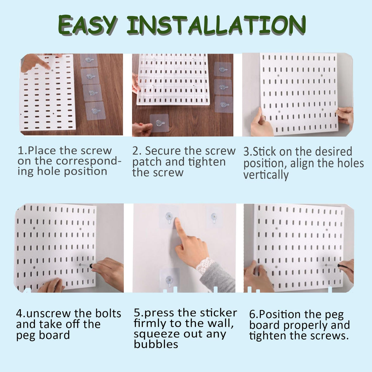 Ever Vibrant Wall Mount Peg Board Organizer 46pcs Kit - 6 Panels & 40 Accessories, Pegboard Wall Organizer with Hooks, Bins, Shelves and Clips, Space Saving Home & Office Storage System 33x22 (6 pcs) Ever Vibrant