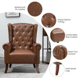 MOJAY Mid-Century PU Leather Accent Chair, Living Room Lounge Sofa Chair with Buttons, Single Club Armchair with Rivet Trim for Bedroom Home Reception (Brown) MOJAY