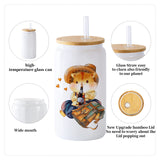 YOUKE OLA 8 Pack Sublimation Blank White Glass Cans Sublimation Beer Glass Cups with Bamboo Lids Borosilicate Glasses Tumbler Mason Jar Cups Mug with Glass Straw for Beer, Juice, Drinks 16oz White YOUKE OLA